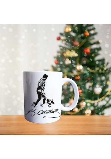 Türk Kara Kuvvetleri Arması Ve Atatürk Porselen Kupa 319 Beyaz