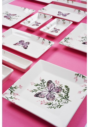Piatti Naturali 16 Parça 6 Kişilik Kelebek Kahvaltı Takımı Handmade Sunum Seti Çok Renkli