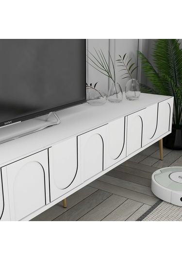 Variant Lyon Duvar Raflı Tv Ünitesi - Beyaz / Altın