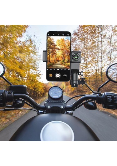 Motosiklet Küresel Pusula Telefon Tutucu, Işıksız Dikiz Aynası Siyah Siyah