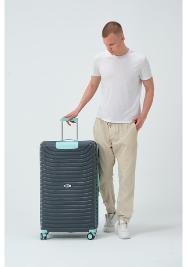 Keo-plus Gri-turkuaz Büyük Boy Silikon Kırılmaz Pp Valiz Gri - Turkuaz