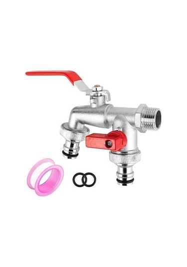 Didadodo Çift Çıkış Musluğu, 1/2 İnç Küresel Vana, Pirinçten Ekru, Gümüş Detay Ekru