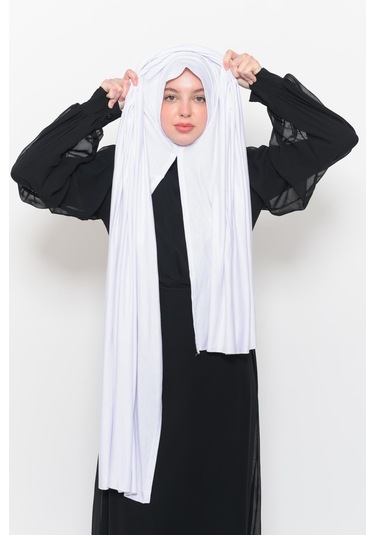 Hazır Pratik Geçmeli Lüks Düz Penye Şal Çapraz Hizalı Beyaz