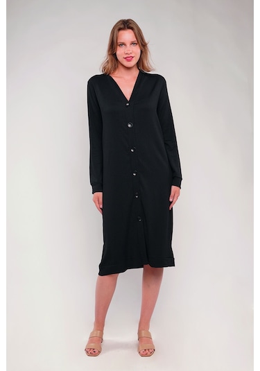 Gabria Ön Düğmeli Seul Uzun Hırka Siyah