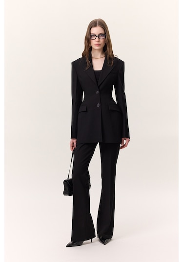 Premıum Flare Paça Fıt Pantolon Siyah Siyah