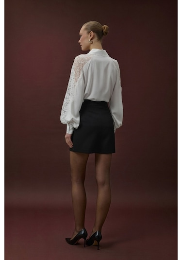Sateen Talia Şort Etek - Siyah-137063 Siyah