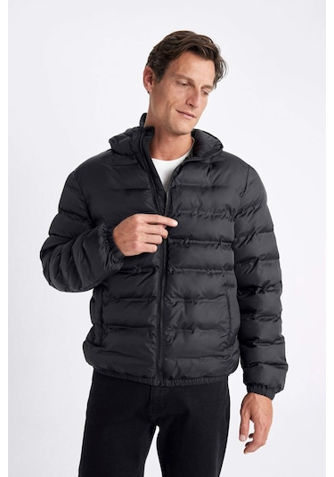 DeFacto Su İtici Şişme Mont Slim Fit Dar Kesim Kapüşonlu Fermuarlı Cepli D1185AX24WNBK27