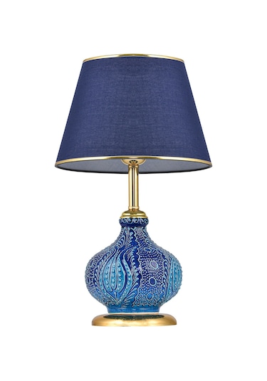 Patara Masa Lambası Abajur Mavi Çinili Gold Mavi