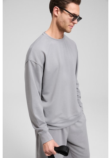 Grimelange Vıento Erkek Bisiklet Yaka Uzun Kollu Regular Fit Gri Sweatshirt Gri