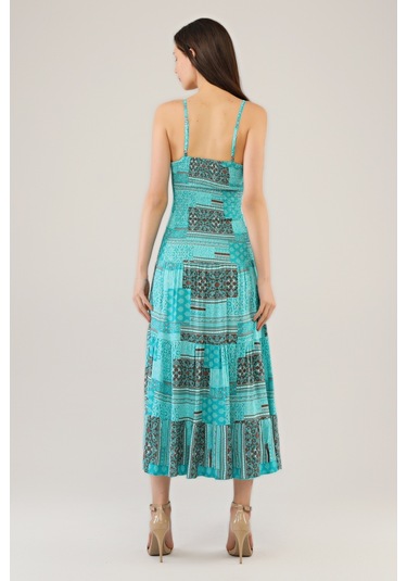 Avver Kadın Gipeli Lastikli Omuz Askılıklı Elbise-Mavi