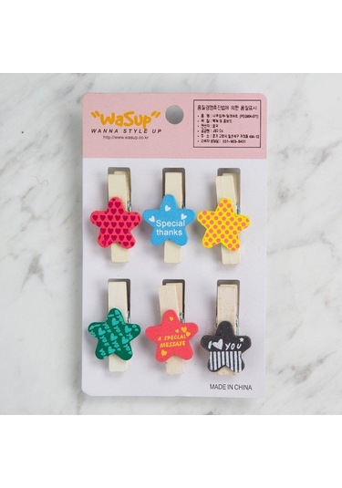 Loren Dekoratif Yıldız Desenli Mandal 6 Lı