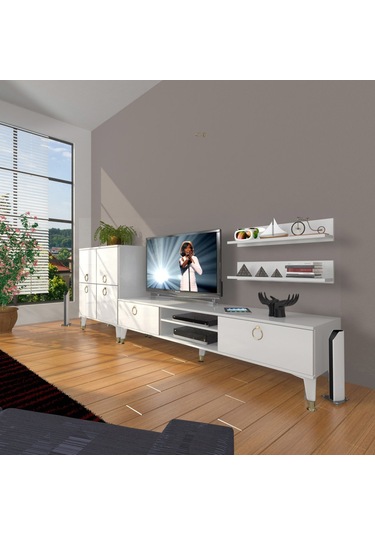 Decoraktiv Eko On Mdf Dvd Gold Tv Ünitesi Tv Sehpası Beyaz