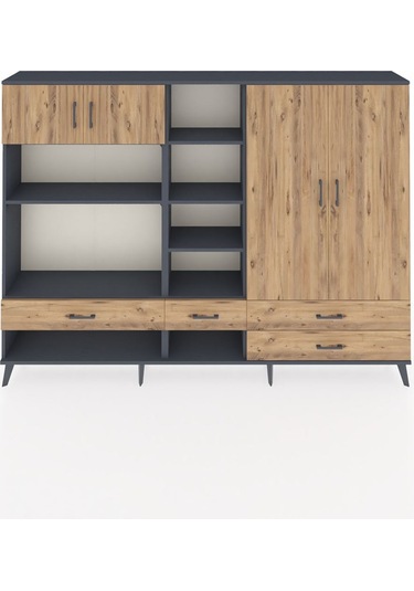 Arges Dolap 12 Raflı 4 Çekmeceli 4 Kapaklı 220x30x163 Antrasit-ça Antrasit-çam