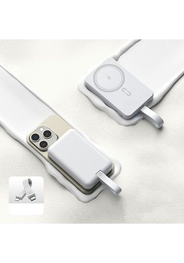 W013 10000mah Güç Bankası 15w Manyetik Telefon Kablosuz Şarj Cihazı, Type-c'den İp Kabloya Beyaz BEYAZ