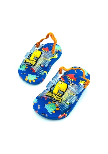 Gezer 13291 Dinazor Desenli Erkek Bebe Havuz Plaj Terlik-sandalet Mavi