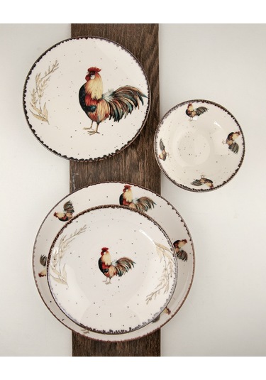 Retro Horoz Porselen Akıtma 6 Kişilik 24 Parça Yemek Takımı
