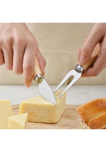4 Parça Bambu Saplı Peynir Bıçak Çatal Spatula Seti, Sunum Seti