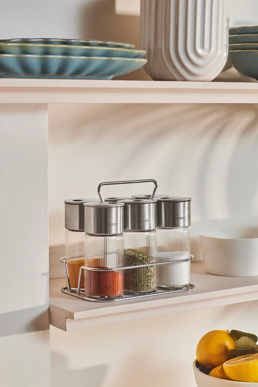 Karaca Ripple 7 Parça Standlı Baharat Seti Inox Gümüş