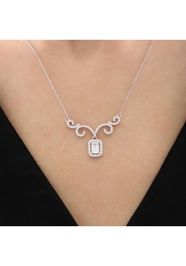 Mia vento Pırlanta Montür Işıltılı Sade Güzellik Asalet Mührü Gümüş Kolye