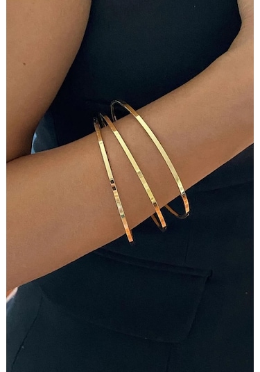 Ajda 3lü İnce Çelik Bilezik 14k Altın Kaplama Bbb26 Altın