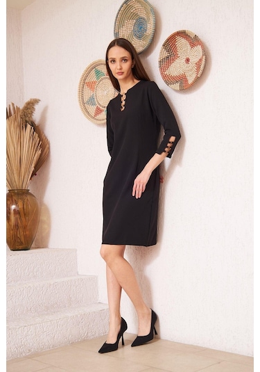 Darlin Moda Siyah Metal Aksesuar Detaylı Abiye Elbise Dm1014