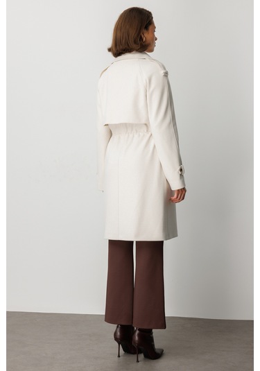 Ekol Kadın Beli Bağcıklı Apoletli Kaban 6037 Bej Bej