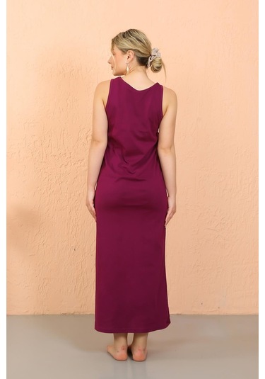 Akbeniz Kadın Kalın Askılı Yırtmaçlı Uzun Mor Gecelik 90110-mor Mor