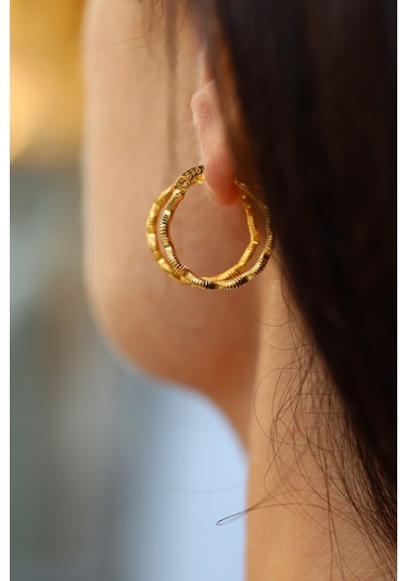 14 Ayar Altın Zikzak Ajda Model Halka Küpe Sarı Altın