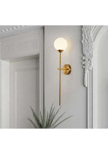 Modern Tasarım Aç Kapa Butonlu Pilli Aplik Duvar Beyaz Opak Beyaz Camlı Aplik Eskitme Gold Eskitme