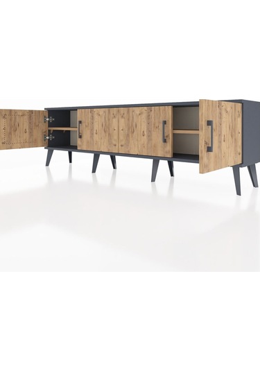 Arges Tv Ünitesi 2 Raflı 4 Kapaklı 176x30x51 Antrasit-çam/çam Atlas Çam/atlas Çam