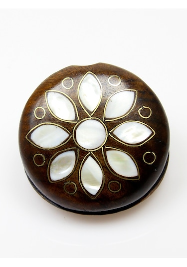 Sedef Işlemeli Telkari Ceviz Ağacı El Yapımı Makyaj Aynası Euay5 Beyaz