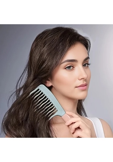 Elmpaly Çayır Yeşili Dalgalı Dişli Masaj Fırçası, Elektriklenme Önleyici Kabarık Saç Şekillendirme Tarak