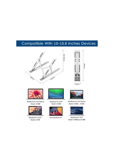 Kosona Alüminyum Folding Laptop Stand: 6 Seviye Yükseklik Ayarlı, Soğutma Özelliği, 10-15.6 İnç Cihazlar İçin Taşınabilir Destek