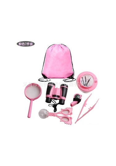 Samdoo Çocuklar İçin Dışarıda Keşif Seti: Büyüteç, Teleskop, Pusula, İshık Eğitici 8 Parça Pembe Obt31002