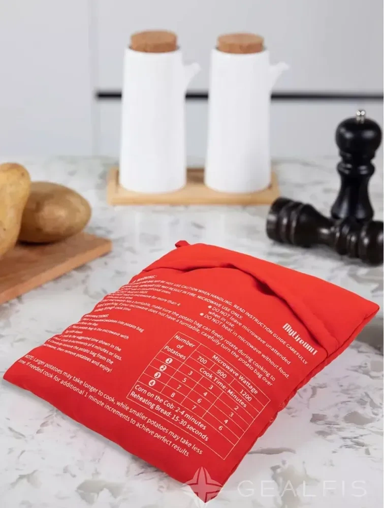 Konesam Mikrodalga Patates Pişirme Çantası Seti - 2 Adet, 20x25cm Isı Yalıtkan Kumaş, Hızlı Ve Lezzetli Pişirme Kırmızı