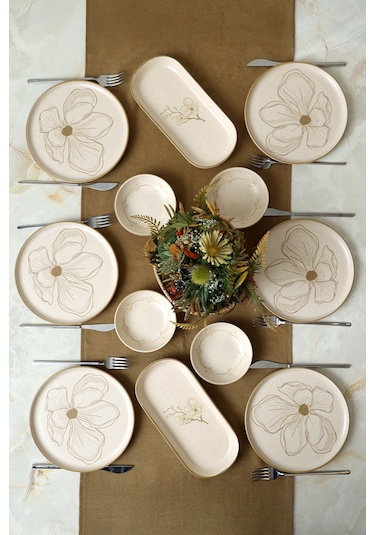 Taupe Bloom Kahvaltı Takımı 12 Parça 6 Kişilik 22519-28-29