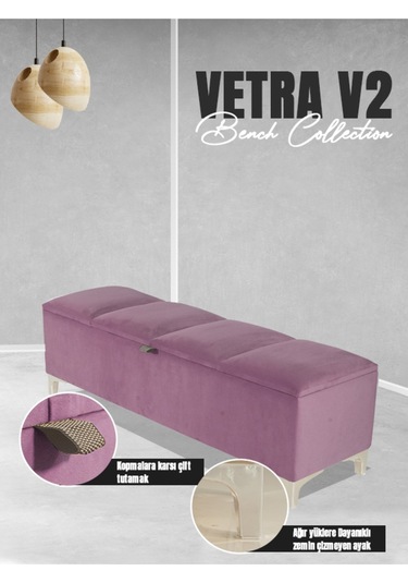 Vetra V2 Sandıklı Puf  Pembe Dilimli Model Sandıklı Bench Puf - Sandıklı Yatak Ucu Bankı