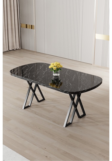 Canisa Jolin Serisi Mdf Sabit 90x168 Mutfak Masası Siyah Mermer Masa