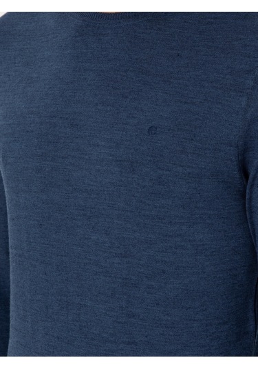 Cacharel İndigo Slim Fit Yün Karışımlı Bisiklet Yaka Basic Triko Kazak Mavi