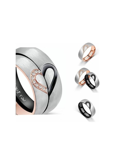 Rose Gold Aşk Şekilli Titanyum Çelik Yüzük Seni Seviyorum Zirkon Setli Çift Yüzük 8 Rose Gold