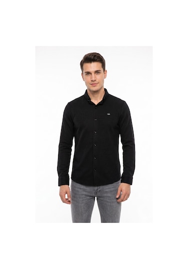 Foterman Erkek Spor Slim Fitt Uzun Kol Gömlek Bgl-st05439 Siyah