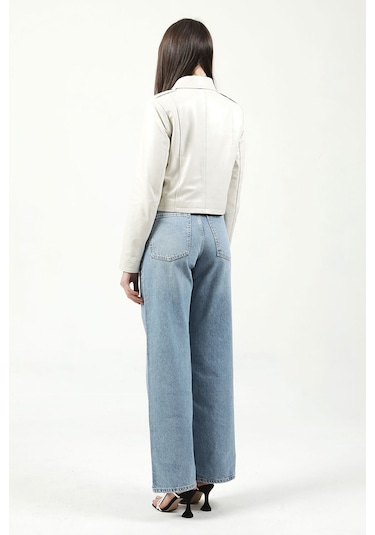 Dericlub Yb-Vgn1 Crop Fit Gerçek Deri Kadın Mont Bej