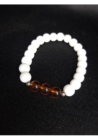 Mryart Unisex Beyaz Boncuklu Kehribar Görünümlü Elastik Bileklik Çok Renkli