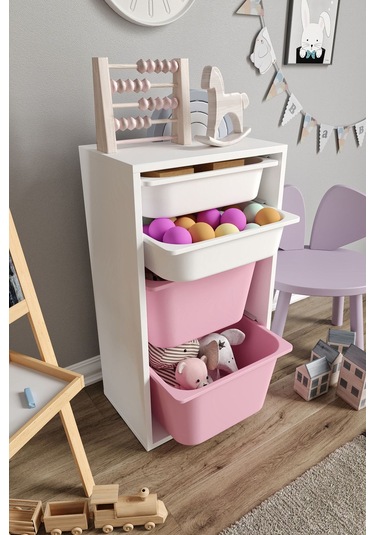 %100 Mdf - Small Mono 4 Sepetli Oyuncak Dolabı Pembe