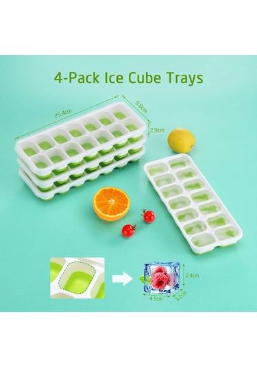 Mufunye 4'lü Silikon Buzluk Seti, Kapaklı Hızlı Buz Yapımı, Pratik Kullanım, Soğuk İçecekler İçin Çok Renkli