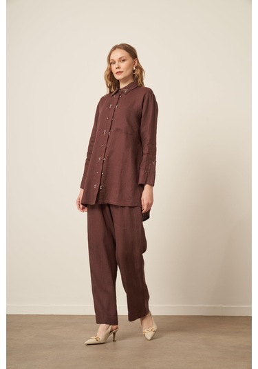 Ftz Women Kadın Ham Keten Takım Kahve 31115 Kahve