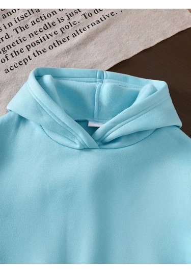 Kışlık Kapüşonlu Sweatshirt, Çocuk New York Manhattan Baskılı Bebe Mavisi