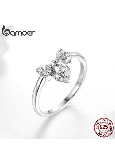Bamoer Hakiki 925 Ayar Gümüş Aşk Kalp Kilit Aydınlık Cz Alyans