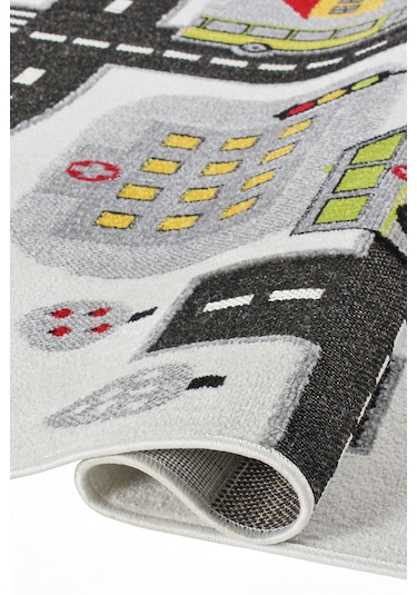 Konfor Halı 3 Boyutlu Beyaz Trafik Arabalı Dokuma Çocuk Oyun Halısı