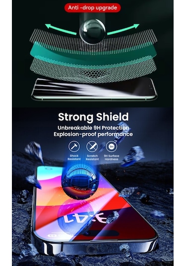 iPhone 17 Pro Max Uyumlu Ekran Koruyucu 9D Kırılmaz Cam -Extra Darbe Koruma -Ekranı Tam Kaplar